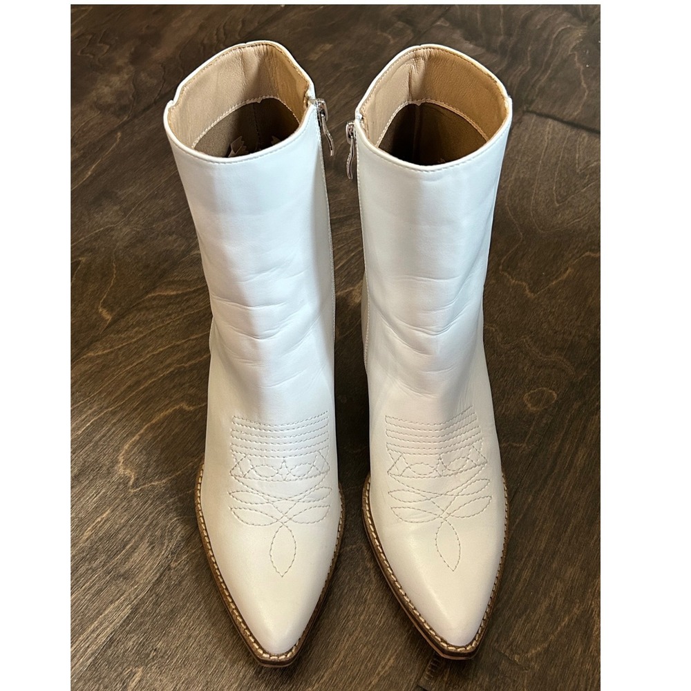 White Western Ankle Boots Pointed Toe Cowboy Booties Size 9 EUR 40